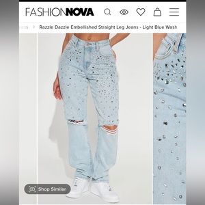 Fashion Nova Rhinestone Straight Leg Ripped Jeans